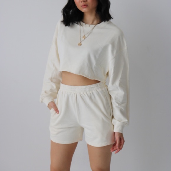 Tops - Cream Cropped Crewneck & Shorts Set